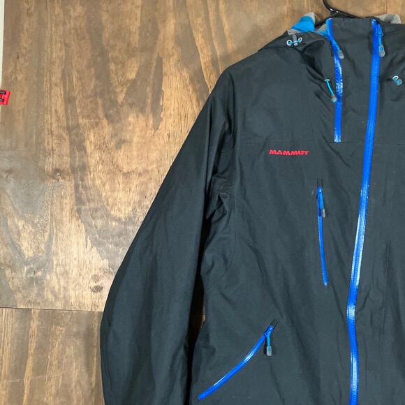 Mammut Mens Jacket Black Blue Drytech Outdoor Hooded Full Zip Waterproof Large - Picture 4 of 13